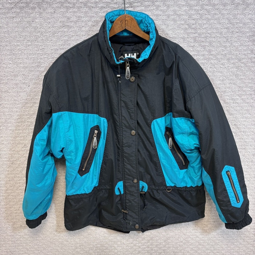 Vintage  Helly Hansen Ski Jacket - Ladies Sz 16 Black/Turquoise Nylon Poly
